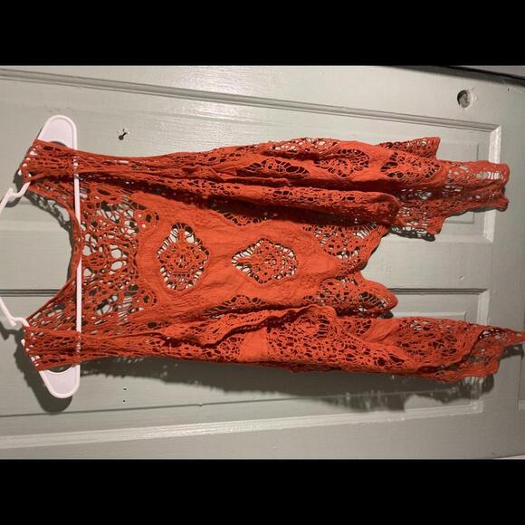 Jastie Rust Orange Crocheted Open Vest Festival Boho - Picture 2 of 6